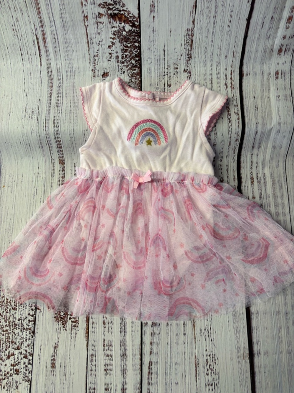 Baby Headquarters Pink and White Rainbow Tulle Dress